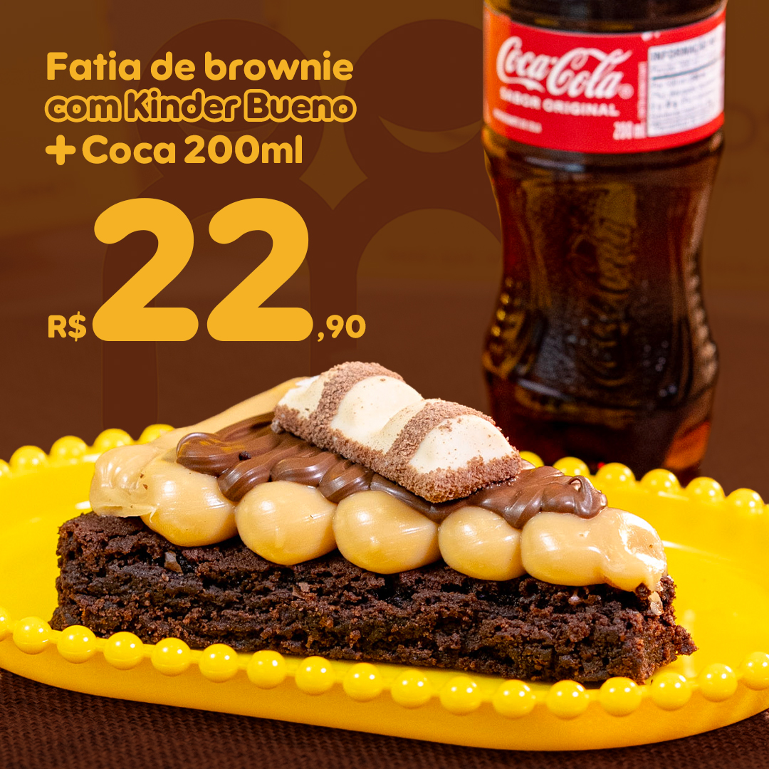 Fatia de brownie com Kinder Bueno e Coca 200ml por R$ 22,90